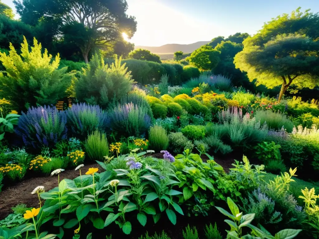 Un jardín exuberante y vibrante de hierbas medicinales con conservación de semillas