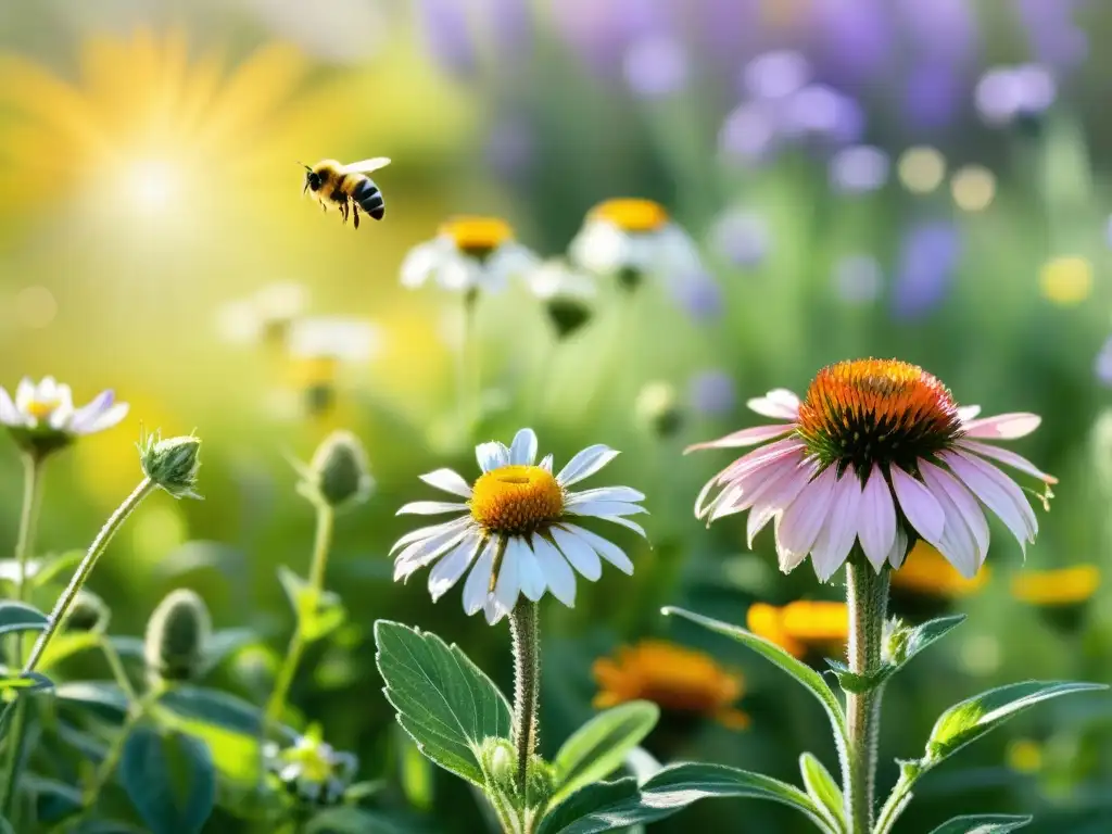 Un jardín exuberante y vibrante con plantas medicinales en una ilustración acuarela