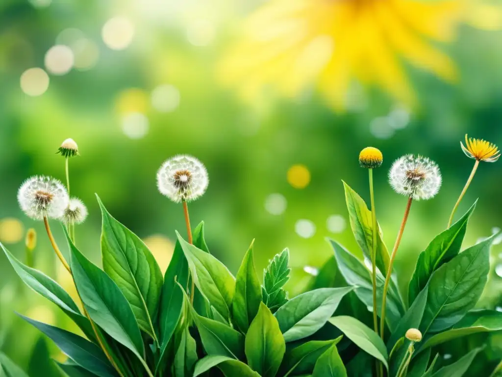 Un jardín exuberante y vibrante de plantas medicinales en acuarela detallada