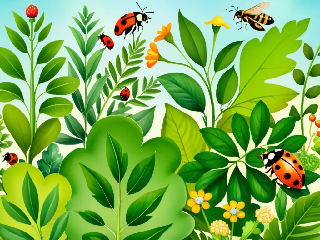Un jardín exuberante y vibrante rebosante de vida vegetal y animal