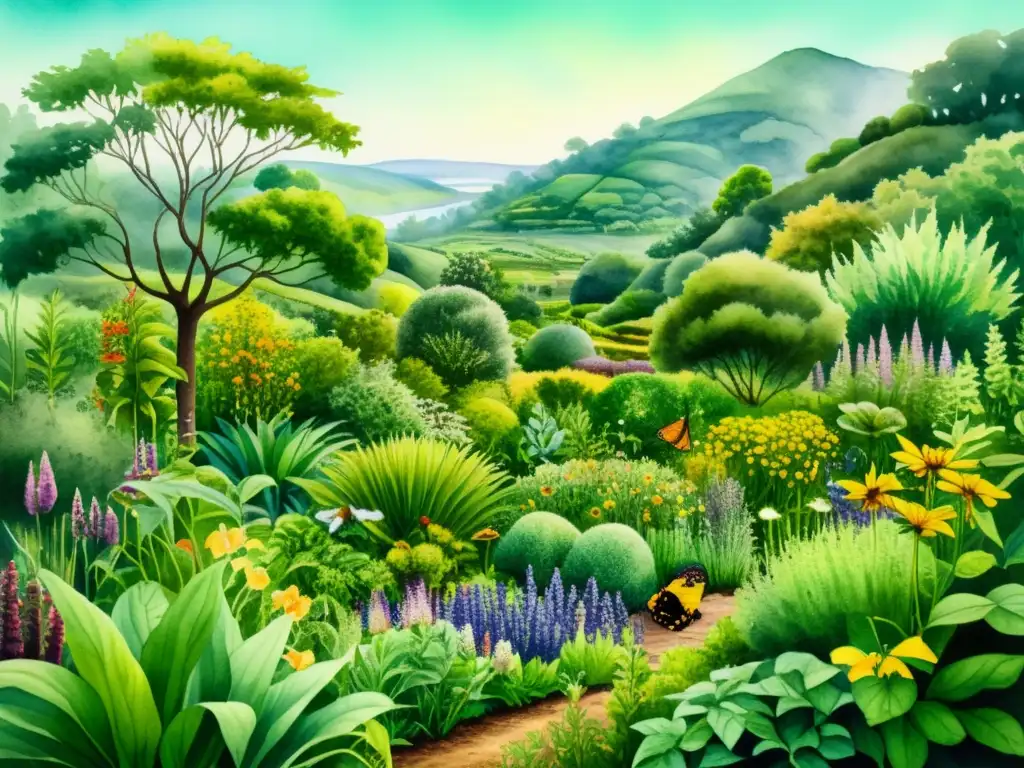 Un jardín de hierbas medicinales en permacultura rebosante de vida y color