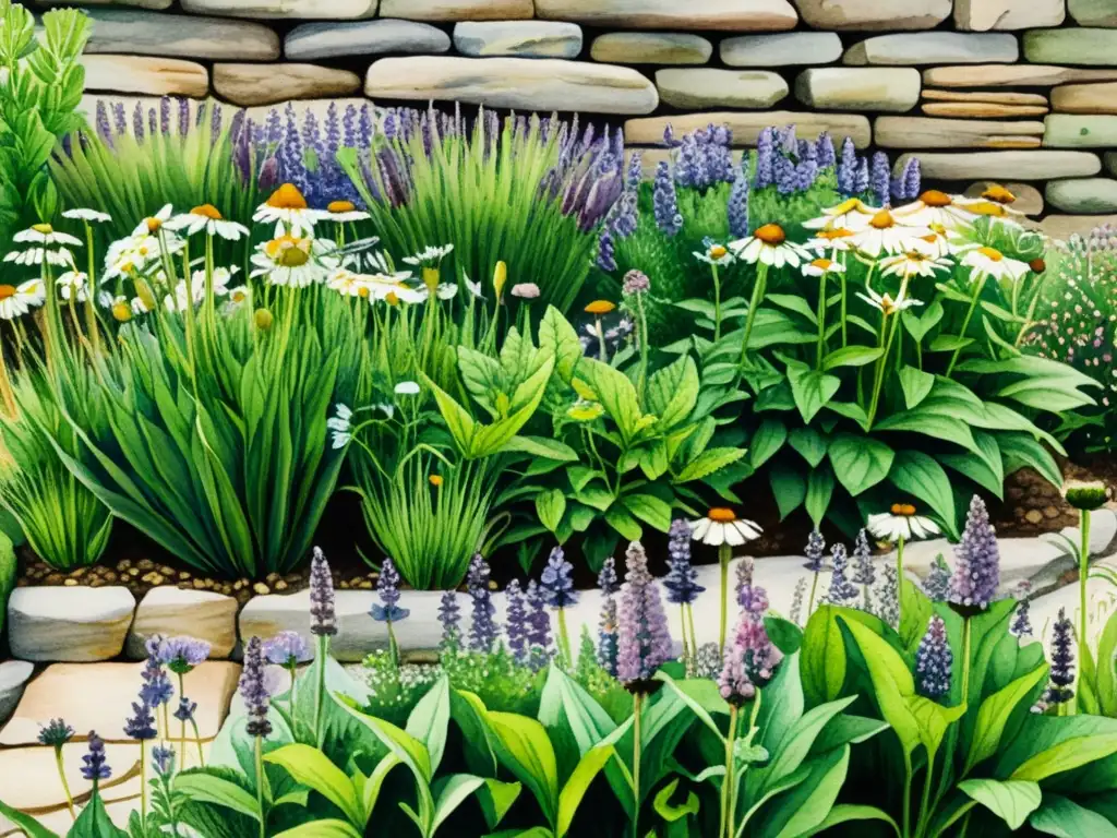 Un jardín de hierbas medicinales rebosante de vida y color