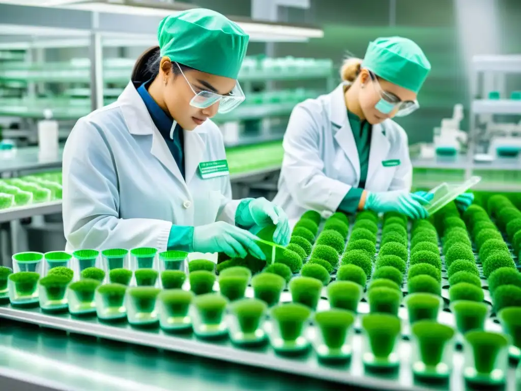 Un laboratorio con científicos cultivando fitofármacos en células vegetales, destacando el proceso