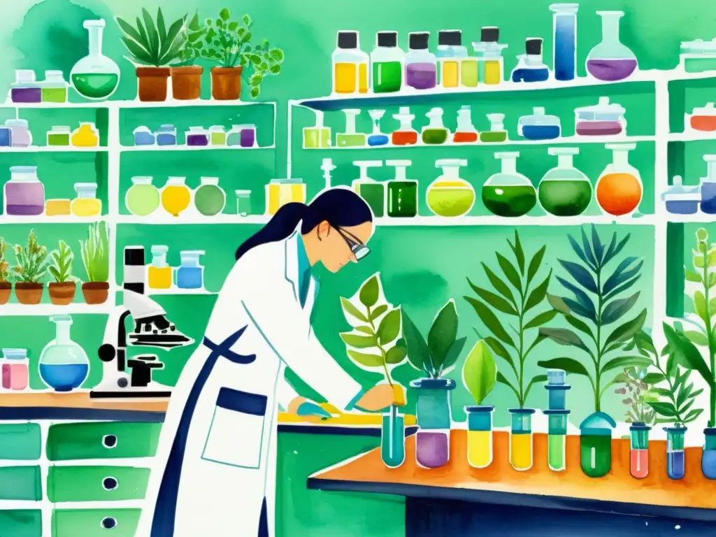 Un laboratorio vibrante donde científicos extraen compuestos de plantas, fusionando tradición y revolución científica plantas medicinales