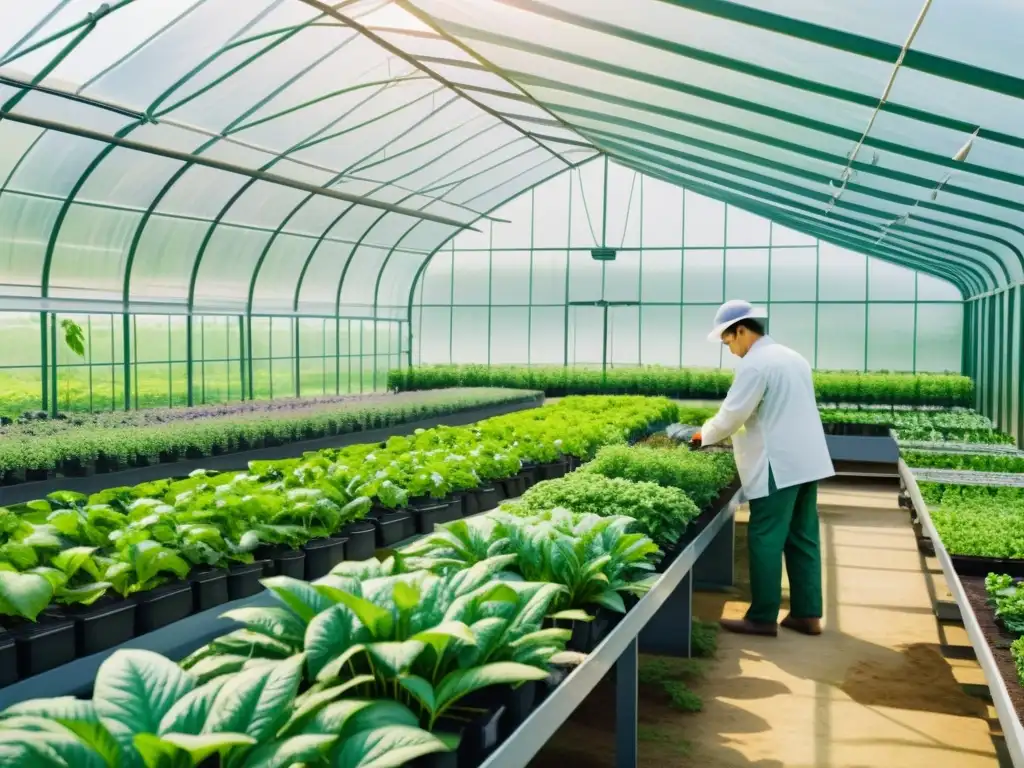 Manejo experto del pH y conductividad en el cultivo de plantas medicinales en un invernadero exuberante y vibrante