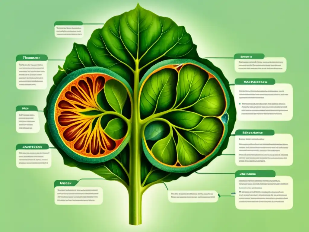 Modelos virtuales de plantas medicinales: Ilustración detallada en acuarela de un corte transversal de tallo de planta medicinal, mostrando su complejo tejido vascular en colores vibrantes y realistas