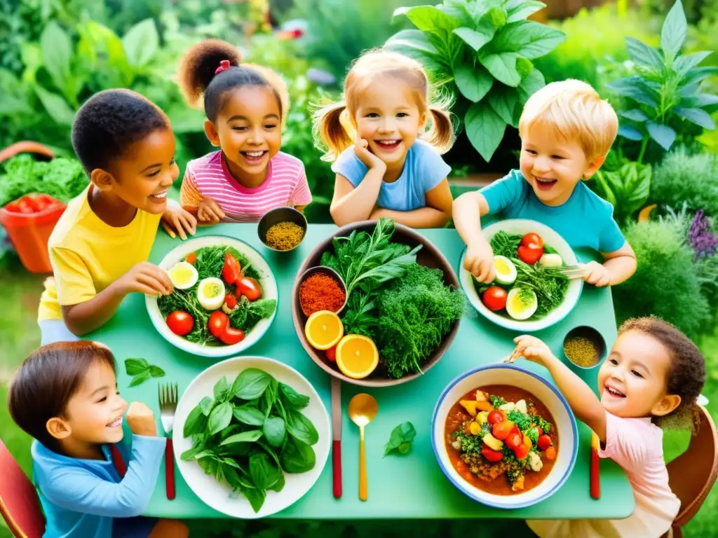 Niños felices disfrutan de platos saludables con hierbas en un ambiente cálido y acogedor