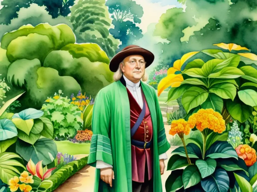 Paracelsus, el médico y alquimista suizo, estudia plantas medicinales en un exuberante jardín botánico