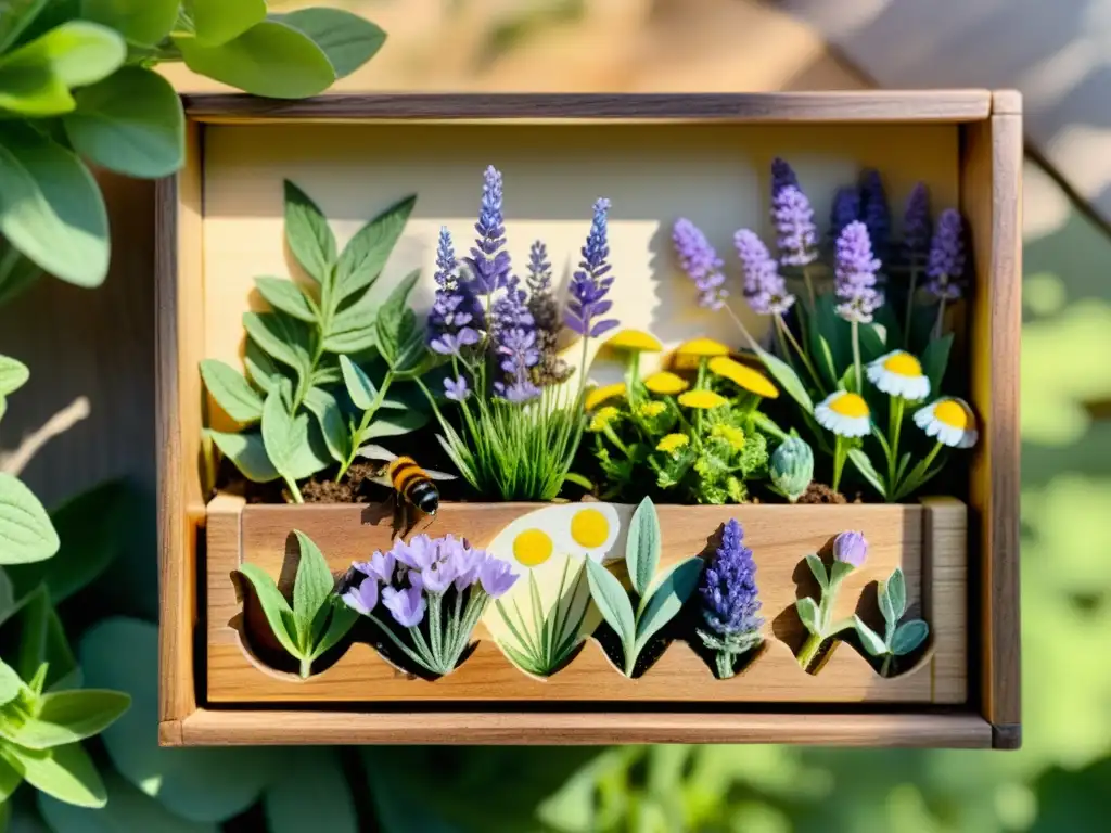 Un pequeño jardín medicinal en casa, lleno de lavanda, manzanilla, menta y tomillo