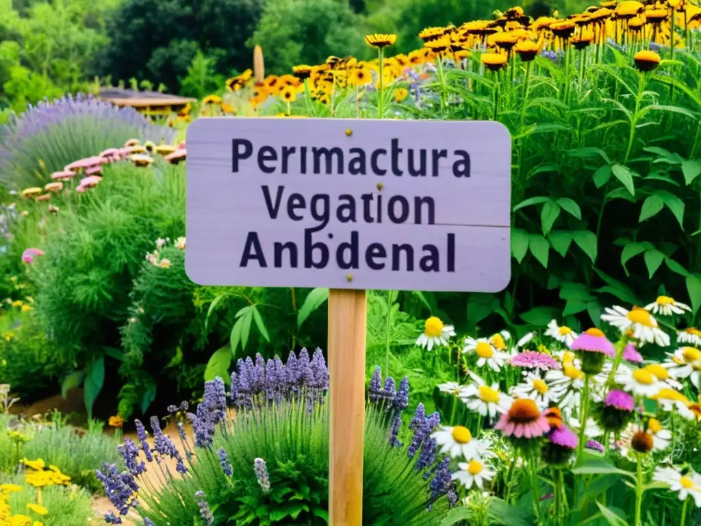 Un jardín de permacultura rebosante de plantas medicinales vibrantes