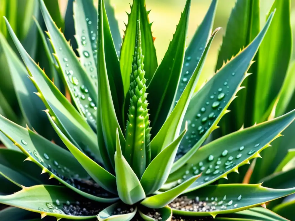 Una pintura detallada de un exuberante aloe vera, con hojas carnosas y bordes espinosos