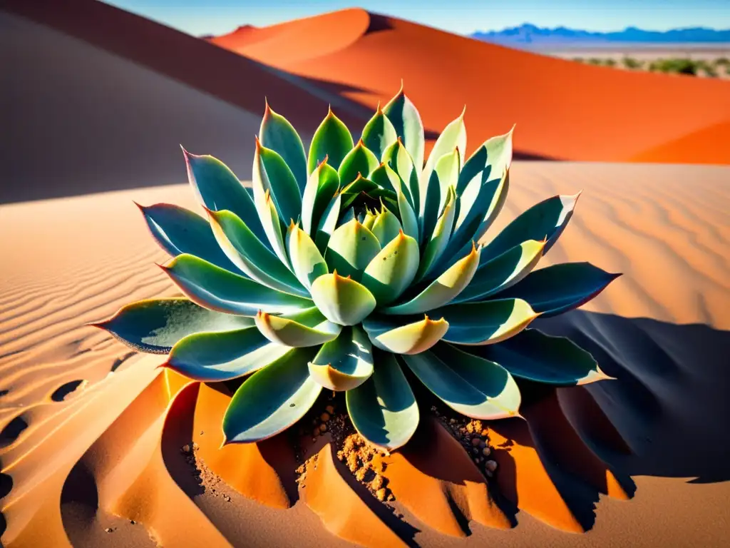 Una pintura acuarela vibrante de un resistente suculento del desierto, con hojas carnosas brillantes y gotas de agua