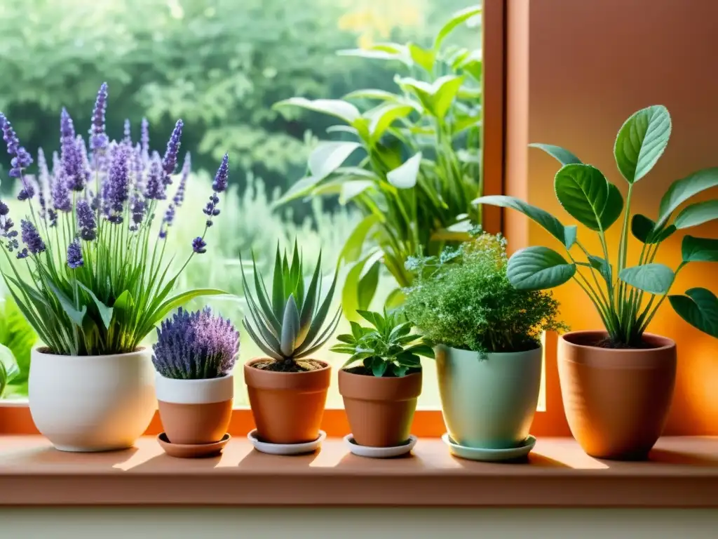 Un jardín interior de plantas medicinales en acuarela detallada