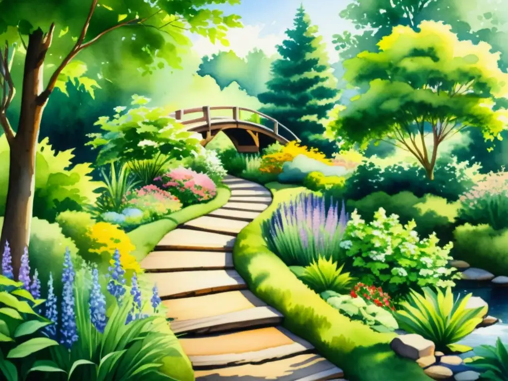 Jardín medicinal: camino de piedra entre plantas vibrantes Un sendero de piedra serpentea en un jardín medicinal vibrante, con plantas floreciendo