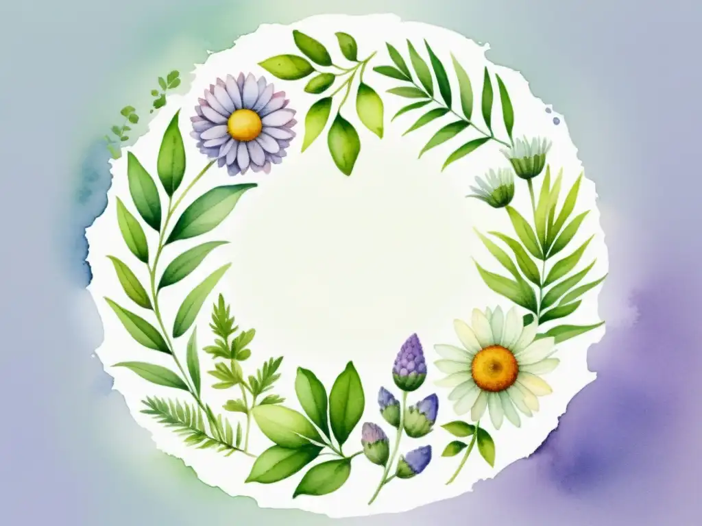 Ilustración tranquila de hierbas medicinales Una ilustración acuarela serena de hierbas medicinales con detalles delicados
