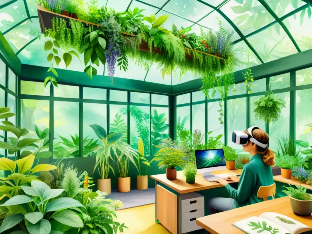 Simuladores de realidad virtual herbología clínica: Aula virtual con plantas medicinales en un entorno inmersivo y sereno