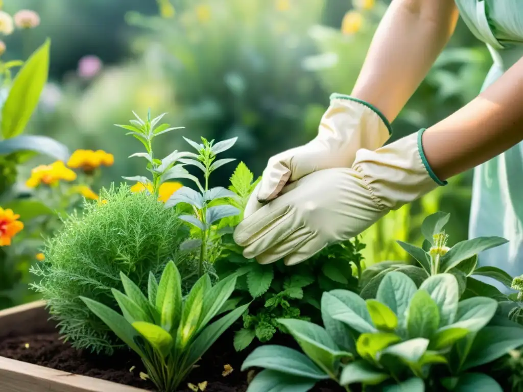 Un tranquilo jardín donde se cosechan hierbas medicinales