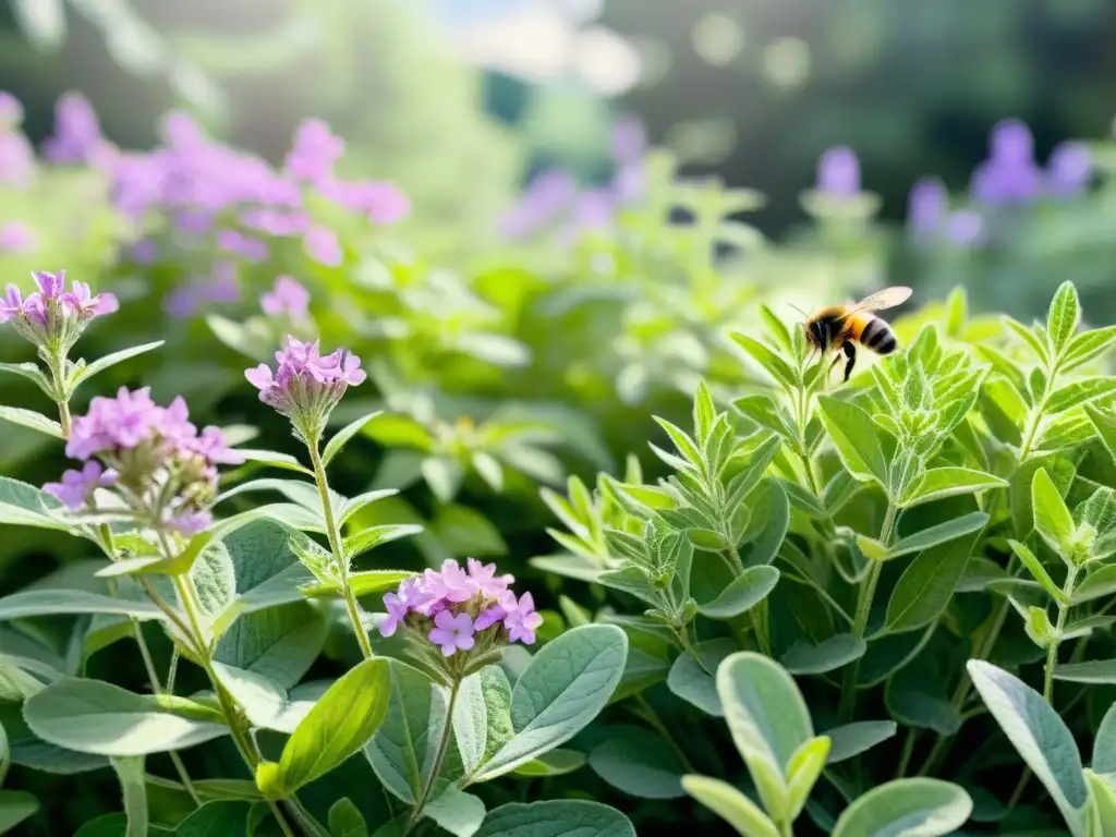 Un jardín tranquilo con plantas de verbena morada, beneficios verbena para estrés muscular