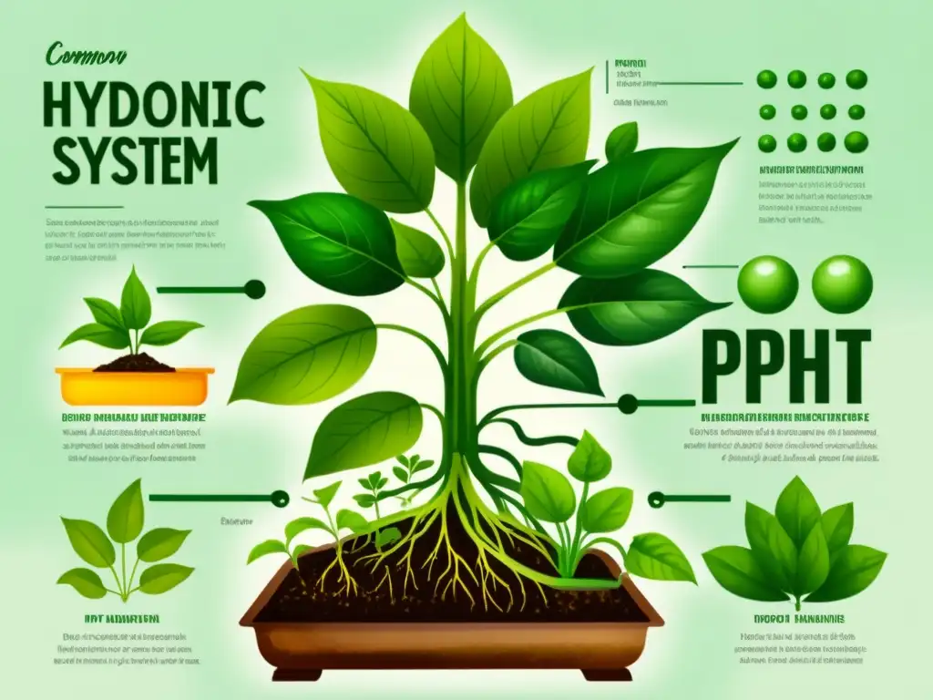 Vibrante ilustración de errores comunes en hidroponía, con nutrientes, pudrición de raíces y desequilibrios de pH, mostrando una delicada balance