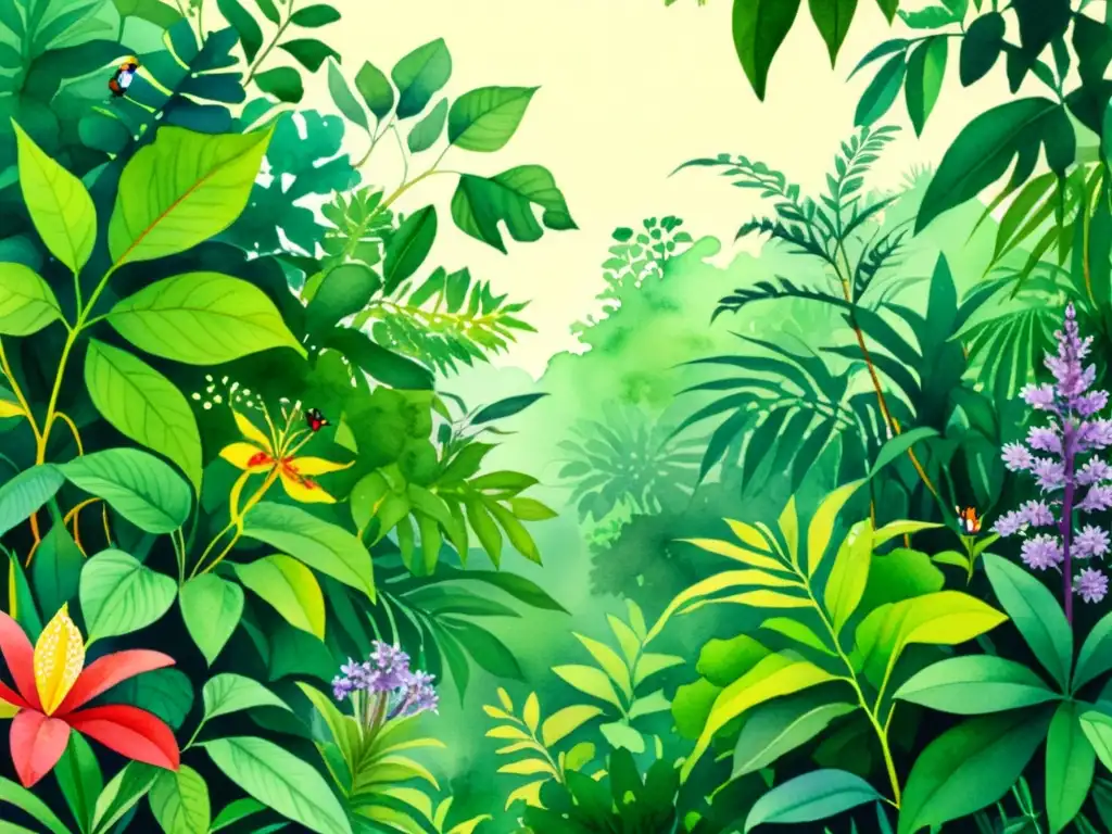 Vibrante ilustración acuarela de exuberante selva